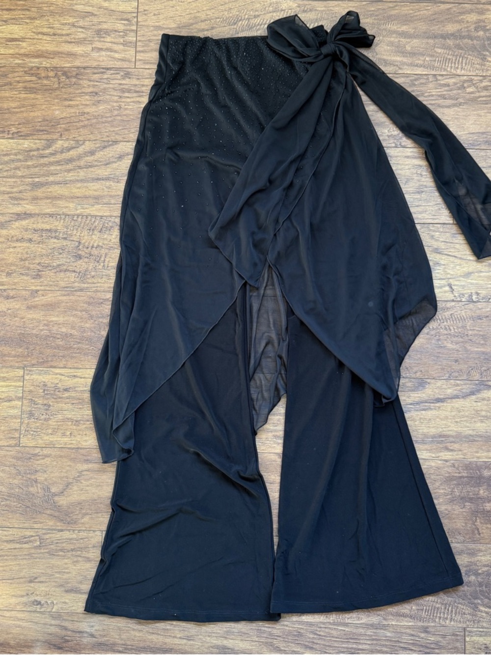 VOVO Black Ballroom Yoga Dancewear Pants Mesh Skirt Overlay Wide Leg USA Made